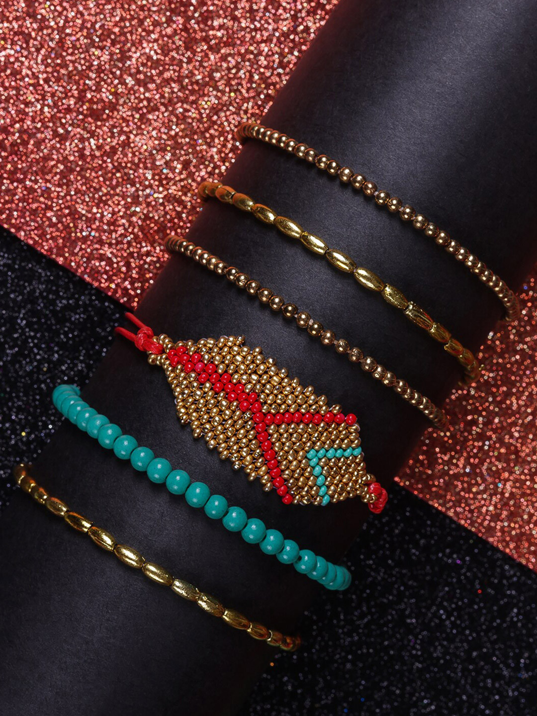 

DIVA WALK EXCLUSIVE Women Set Of 6 Blue & Red Bracelet