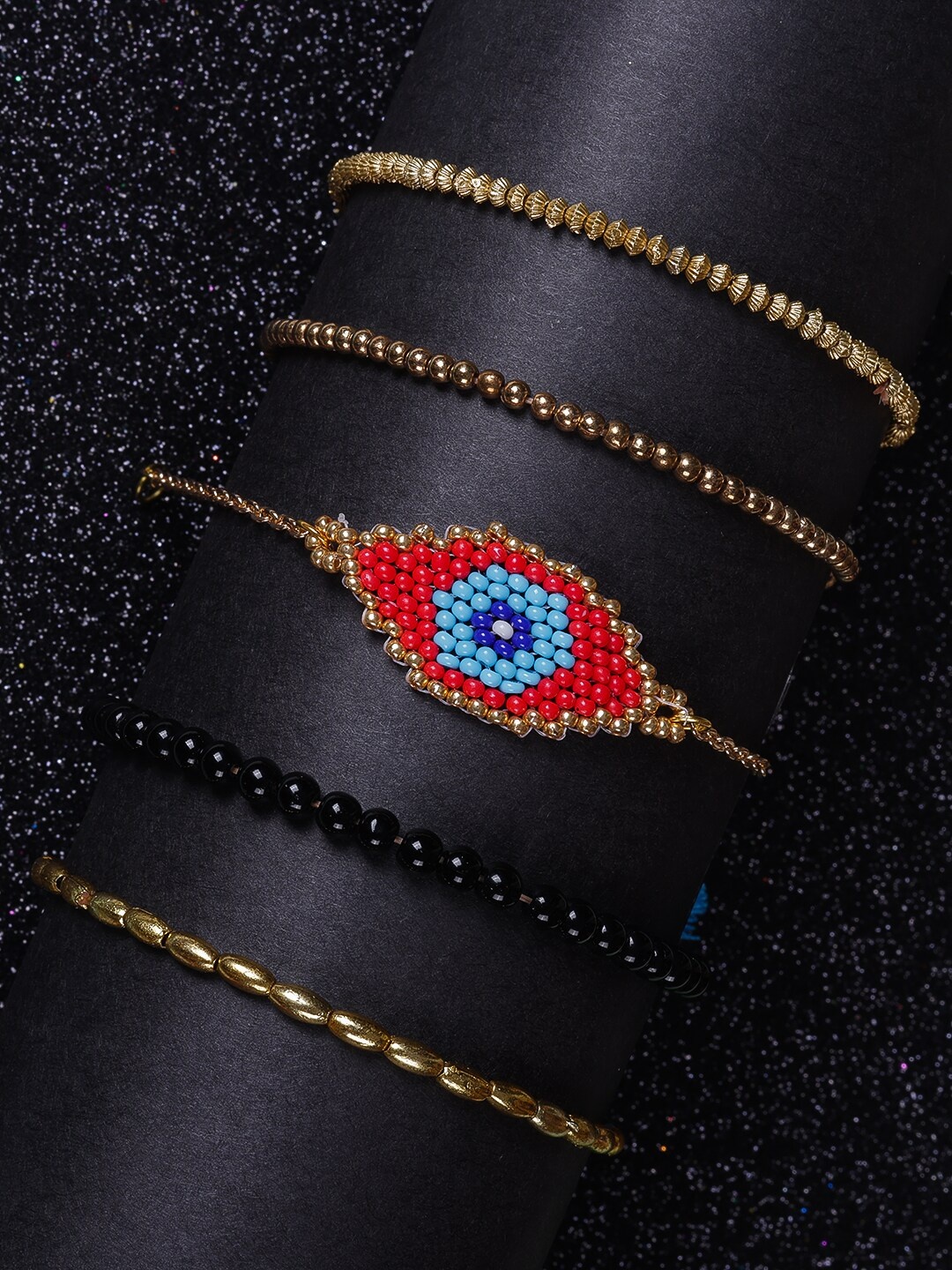 

DIVA WALK EXCLUSIVE Women Multicoloured Set of 5 Beaded Handcrafted Bracelet, Multi