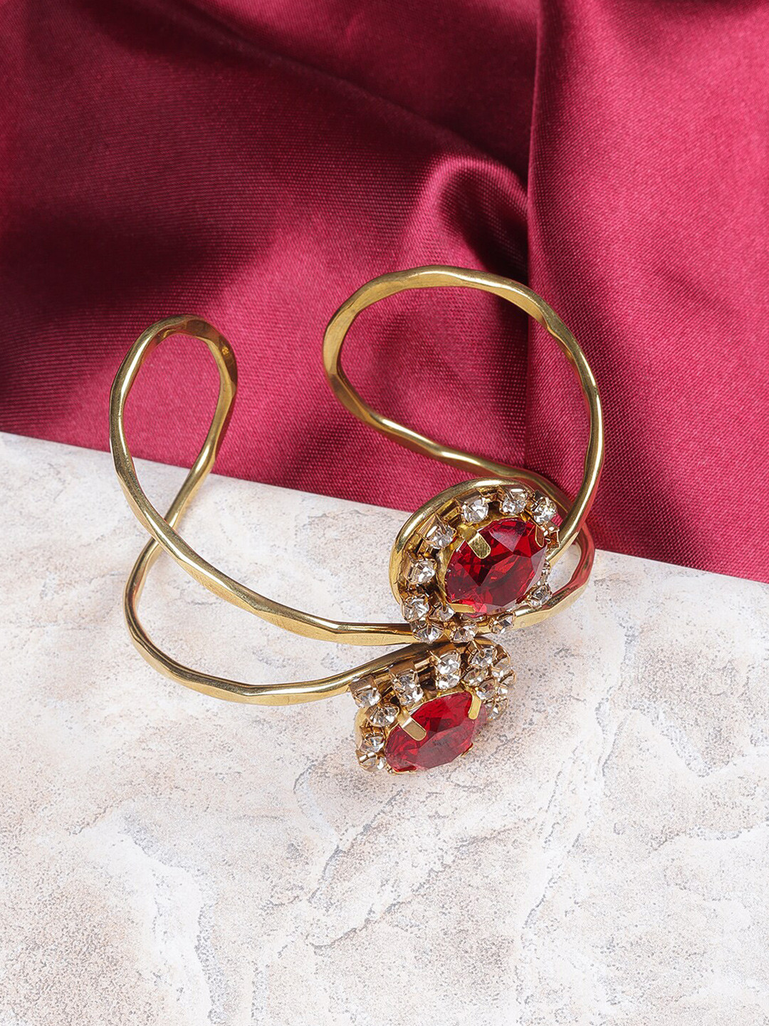 

DIVA WALK EXCLUSIVE Women Gold-Plated & Red Cubic Zirconia Cuff Bracelet