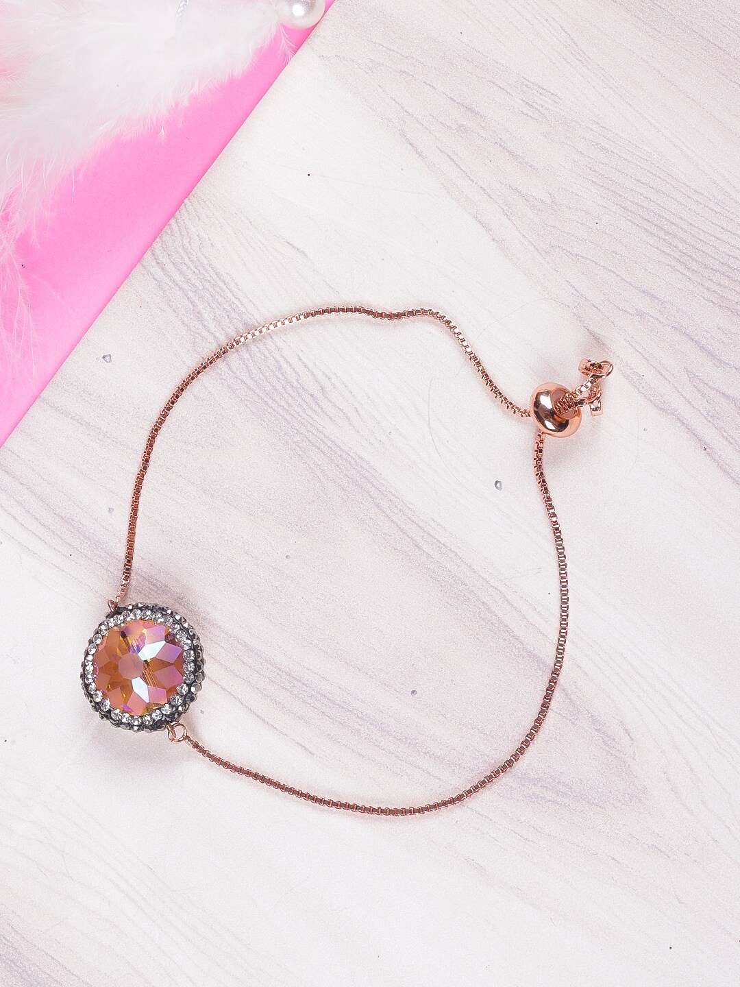 

DIVA WALK EXCLUSIVE Women Rose Gold Plated & White Cubic Zirconia Charm Bracelet