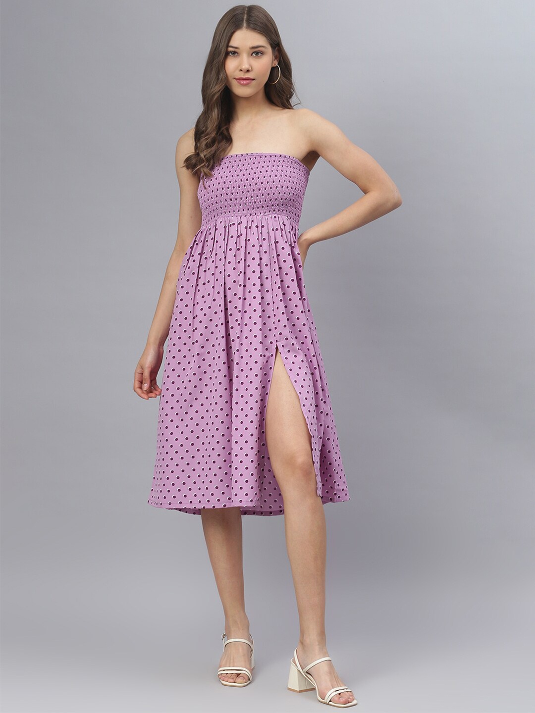 

DEEBACO Women Purple Printed Empire Midi Dress