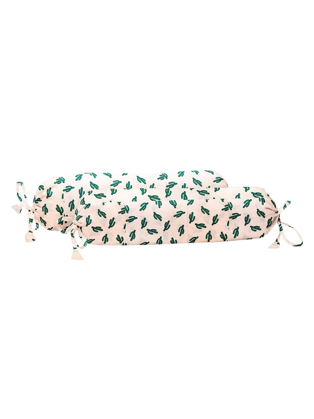 

THE BABY ATELIER Pink & Green Set Of 2 Self Design Kids Organic Bolster Covers
