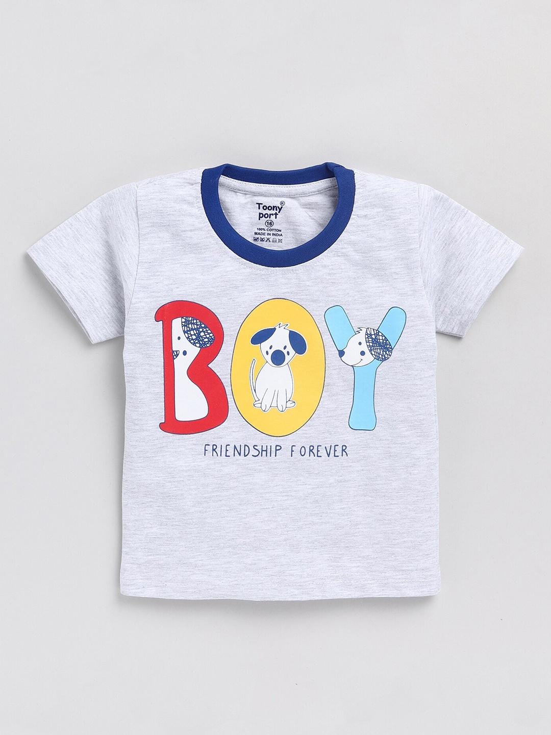 

Toonyport Boys Grey Typography Printed T-shirt
