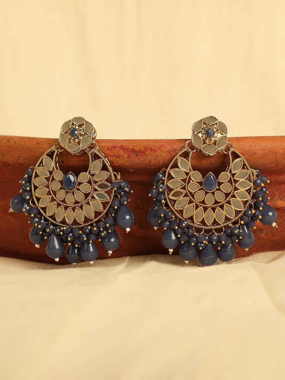 

AccessHer Gold-Plated & Blue Mirror Chandbalis Earrings