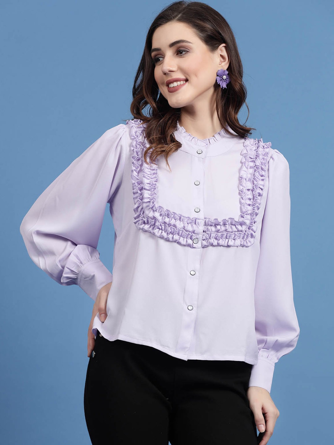 

plusS Women Beautiful Lavender Solid Weightless Volume Shirt