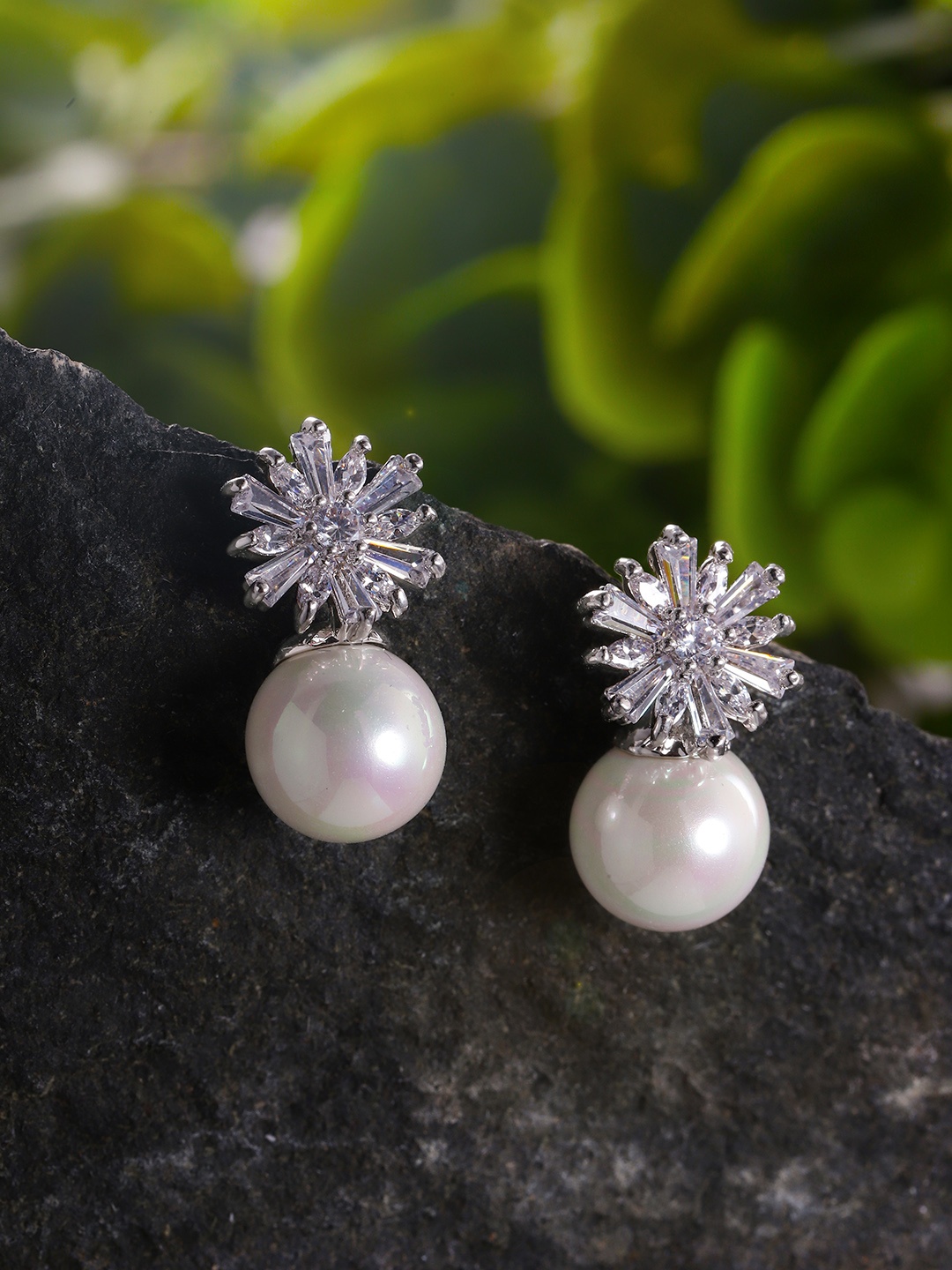 

Peora Silver-Plated & White Spherical Drop Earrings