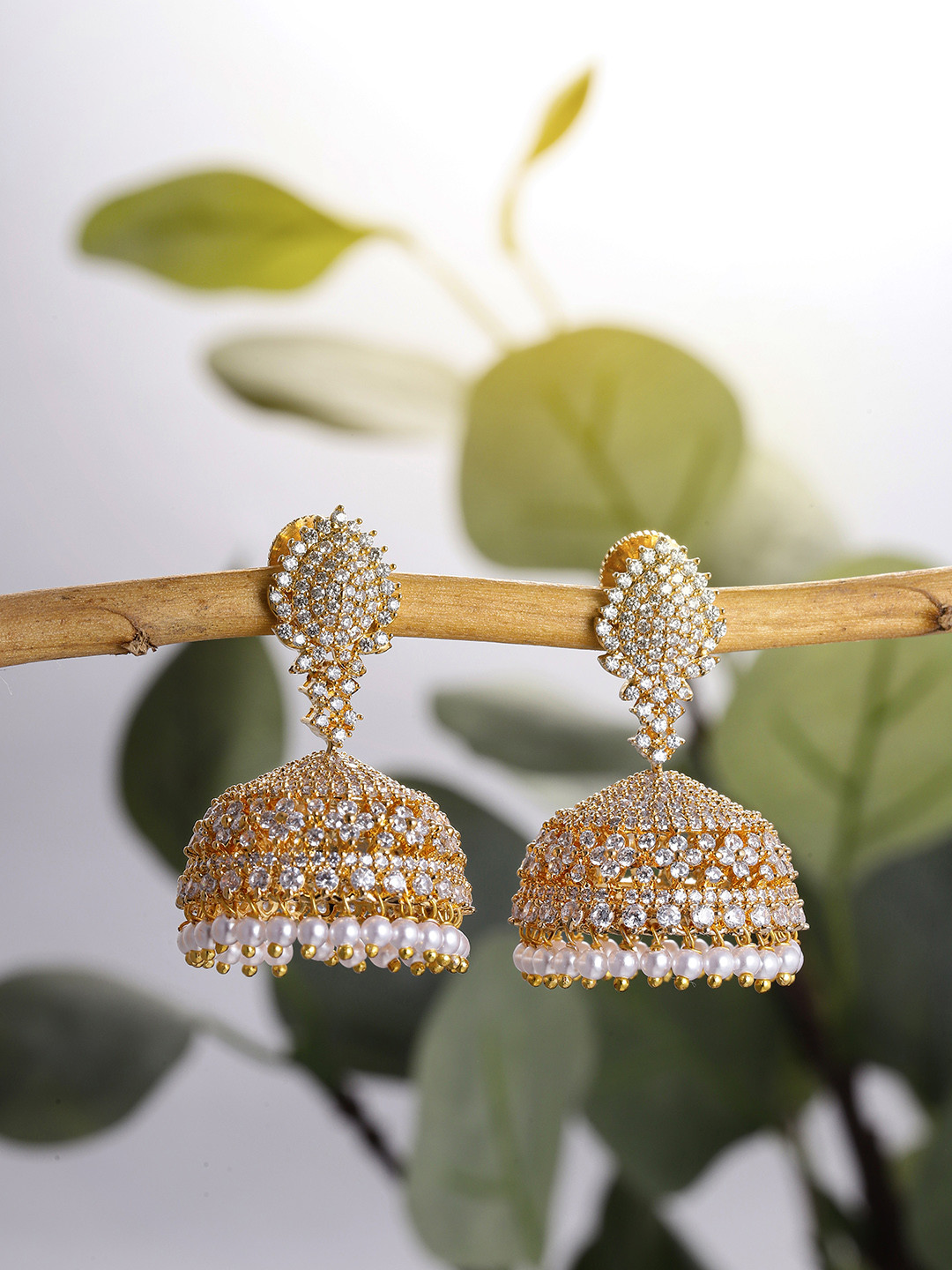 

Peora Gold-Plated & White Dome Shaped Jhumkas Earrings