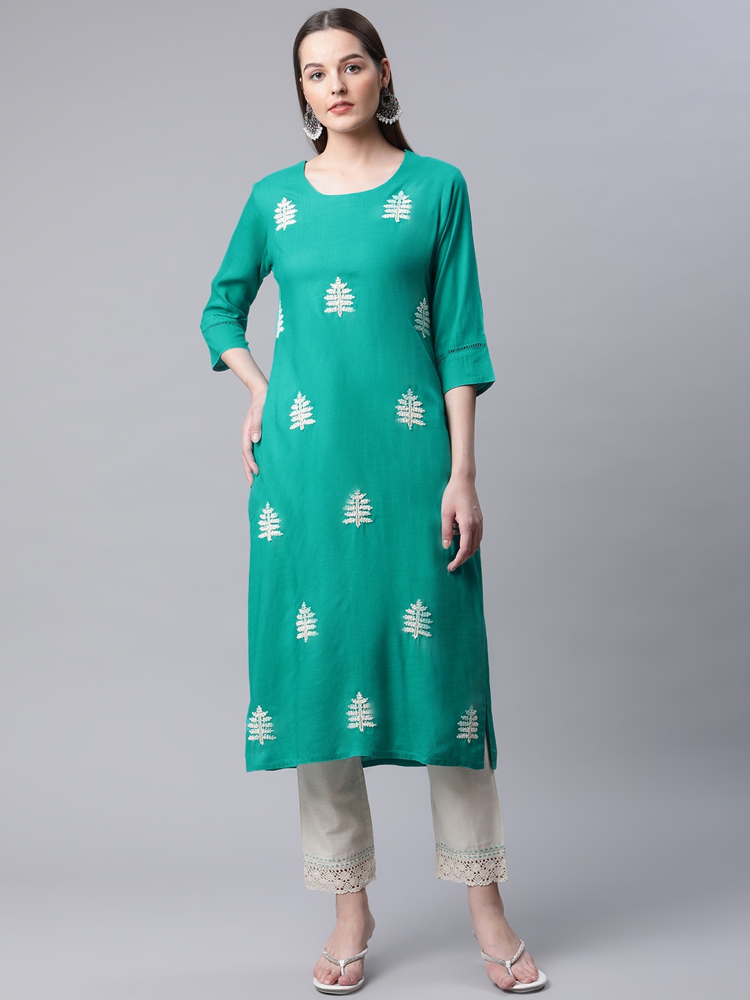 

AMIRAS INDIAN ETHNIC WEAR Women Turquoise Blue Ethnic Motifs Kurta with Palazzos