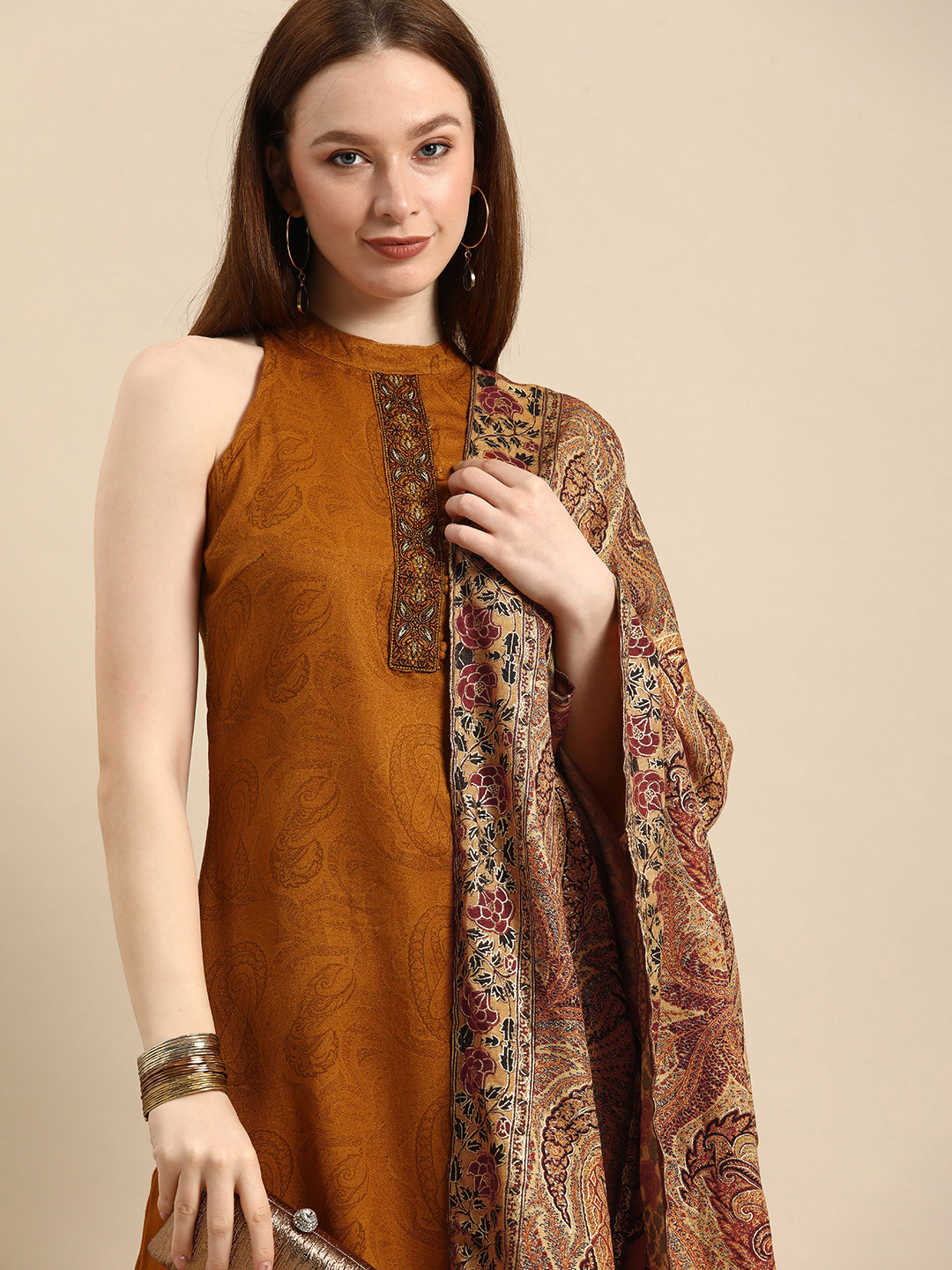 

Anouk Women Mustard Yellow Kurta with Trousers & With Dupatta