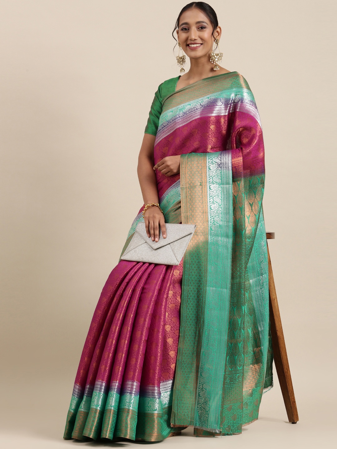 

Pothys Pink & Golden Woven Design Banarasi Saree