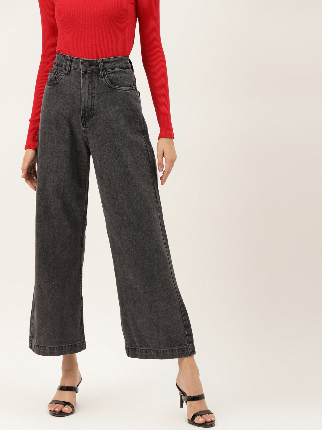 

Malachi Women Charcoal Urban Flared High-Rise Jeans
