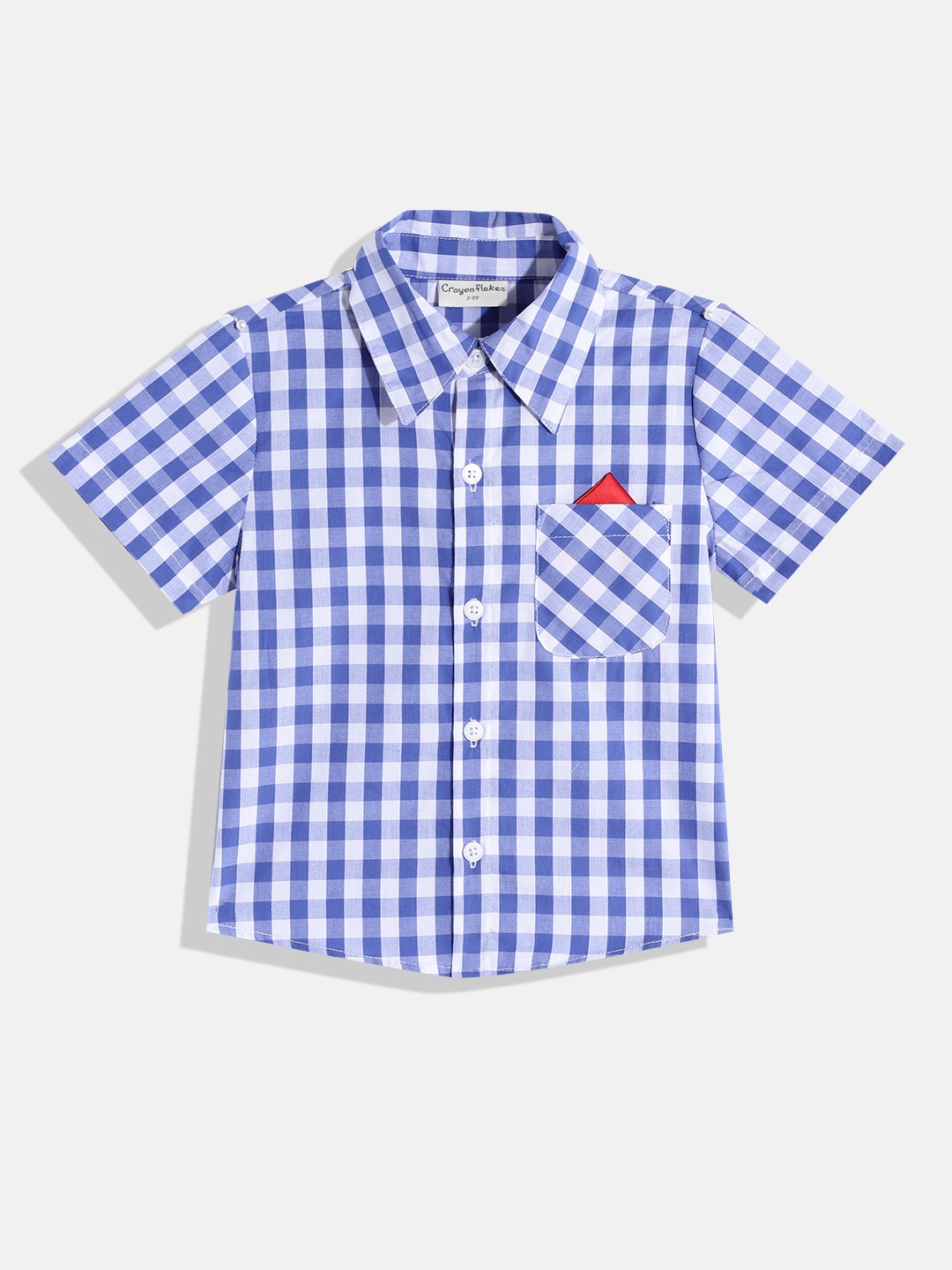 

CrayonFlakes Boys Blue Smart Gingham Checks Checked Casual Shirt