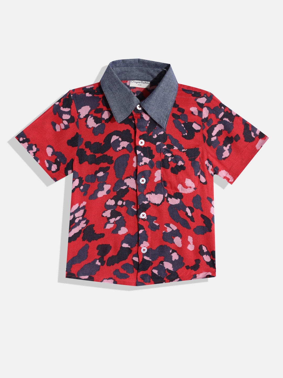 

CrayonFlakes Boys Red Smart Printed Casual Shirt