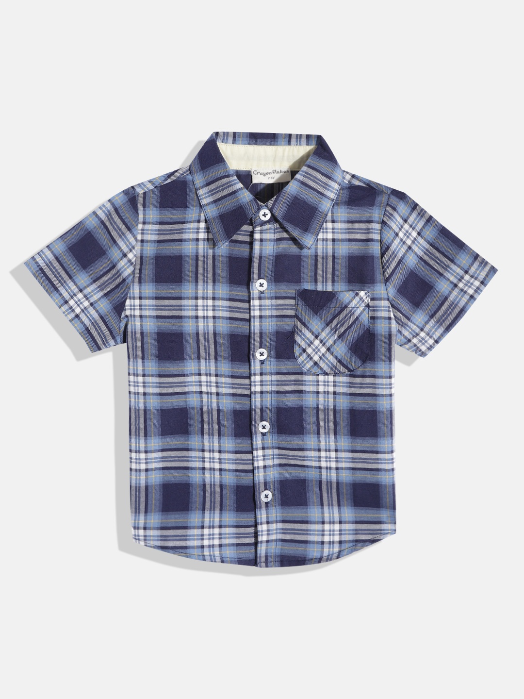 

CrayonFlakes Boys Navy Blue Smart Tartan Checks Checked Casual Shirt