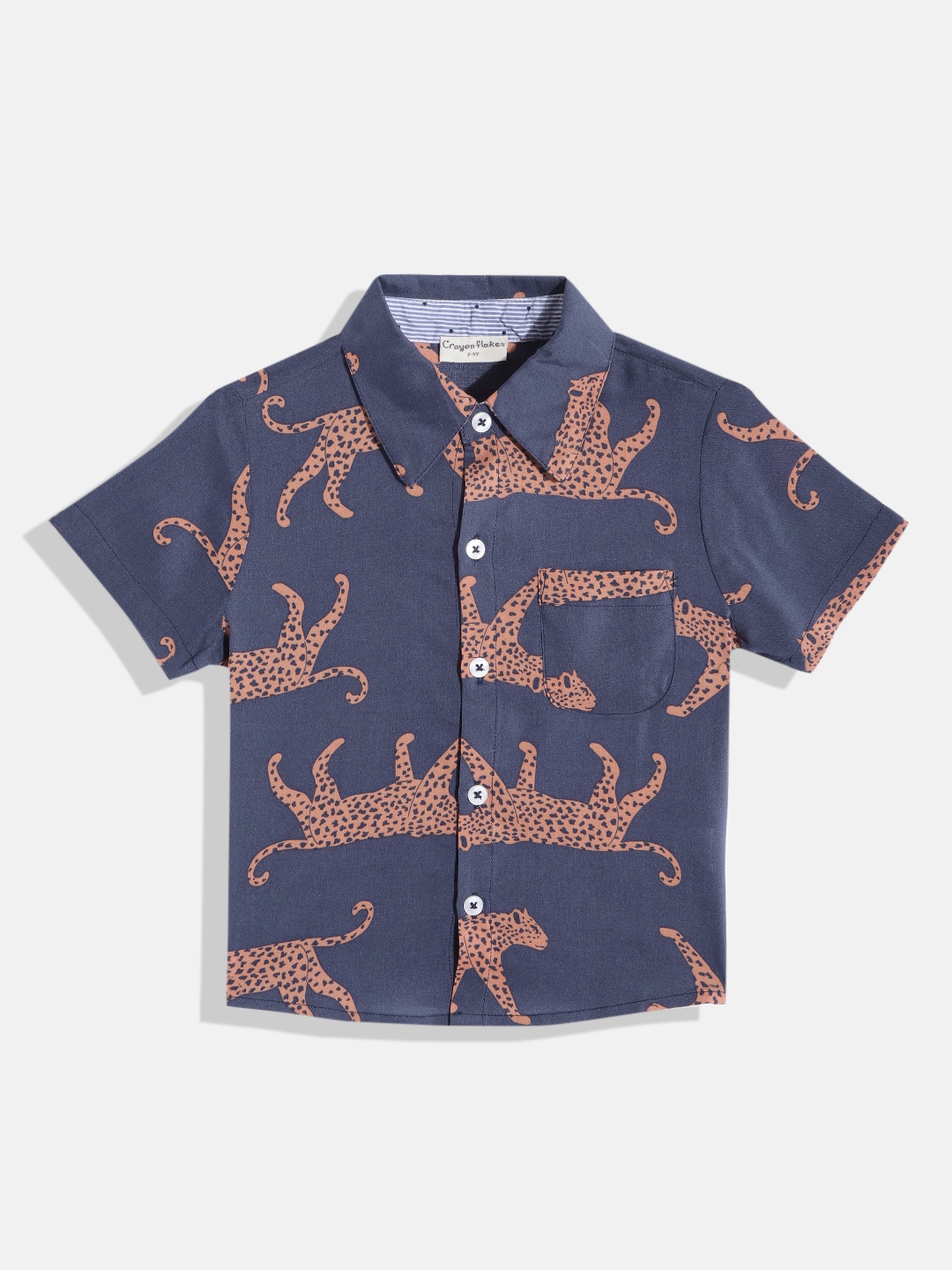 

CrayonFlakes Boys Navy Blue Smart Printed Casual Shirt