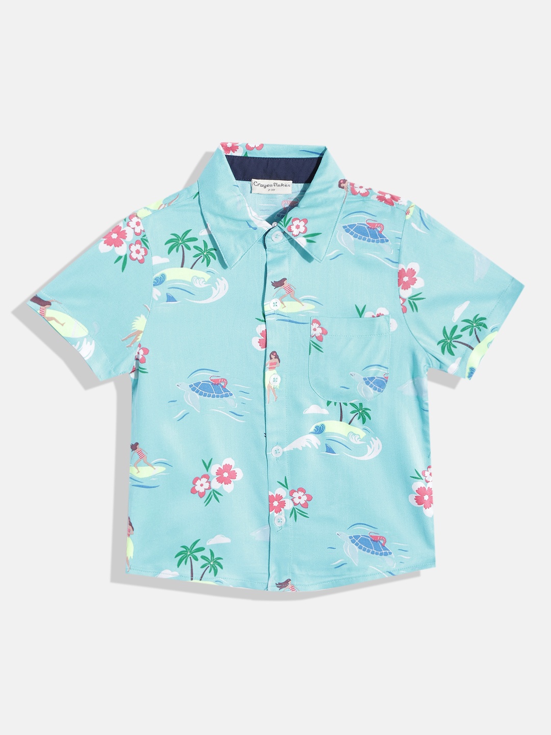 

CrayonFlakes Boys Blue Smart Printed Casual Shirt