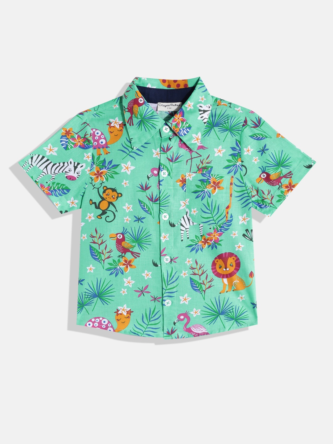 

CrayonFlakes Boys Sea Green Smart Printed Casual Shirt