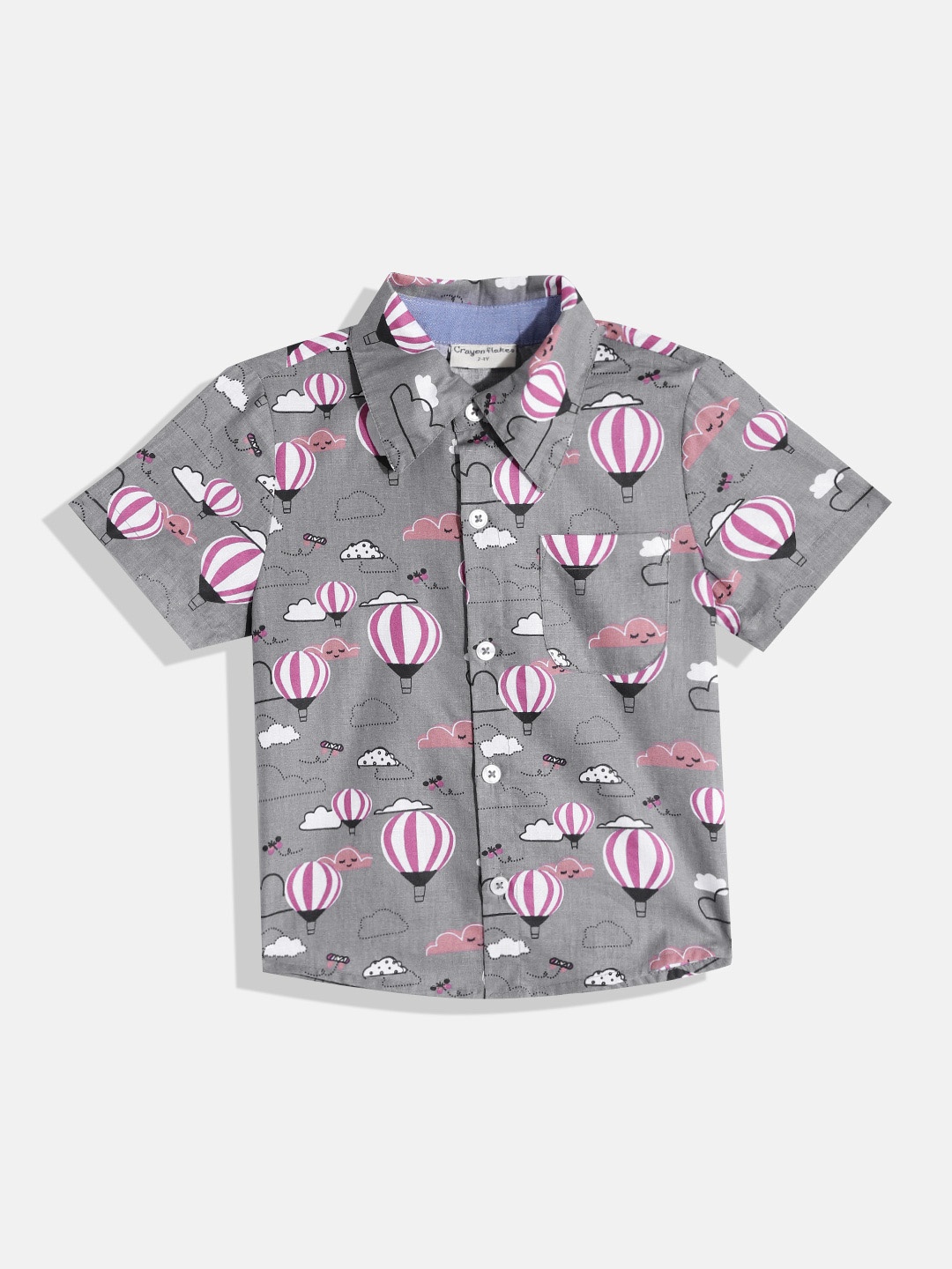 

CrayonFlakes Boys Grey Smart Printed Casual Shirt