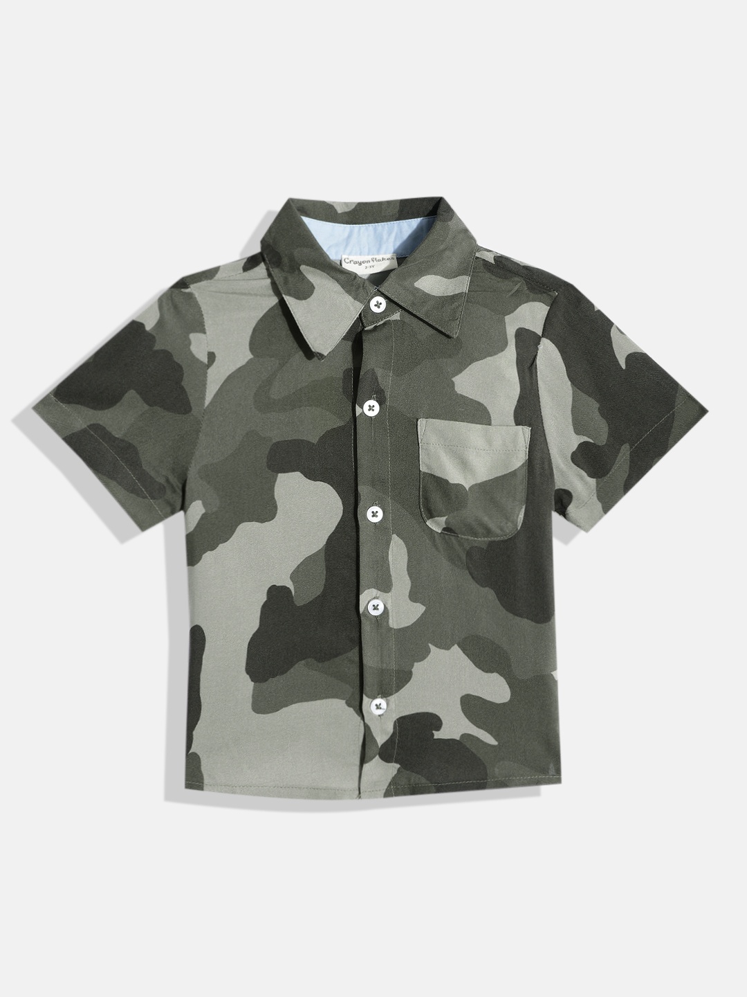 

CrayonFlakes Boys Olive Green Smart Printed Casual Shirt