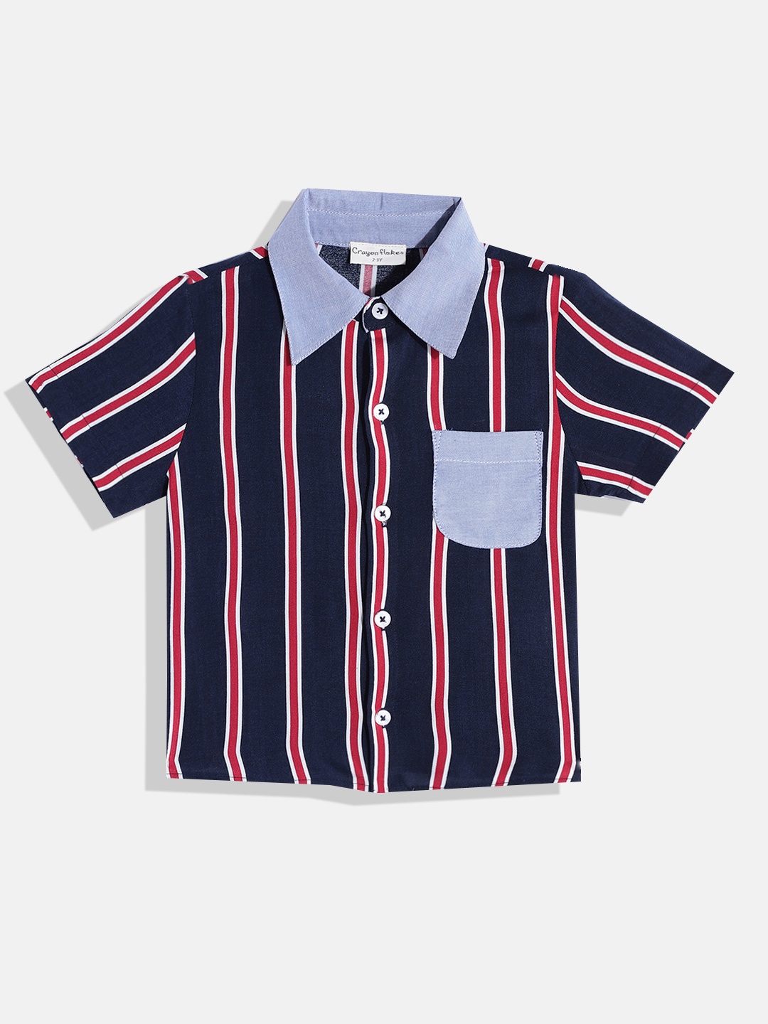 

CrayonFlakes Boys Navy Blue Smart Striped Casual Shirt