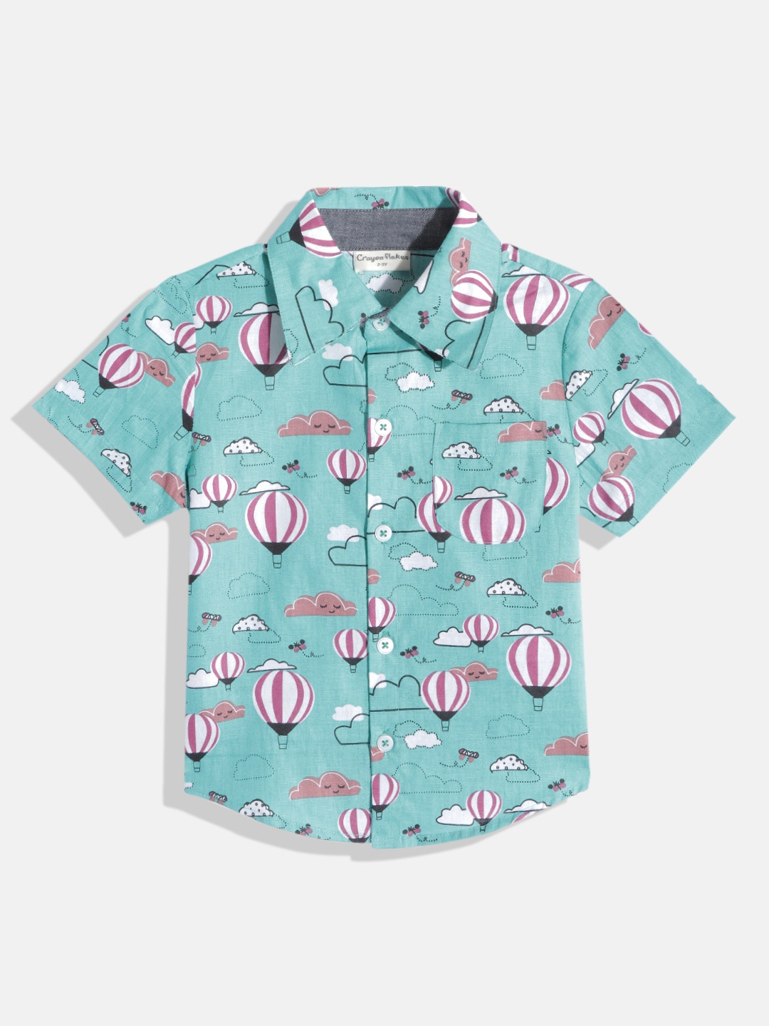 

CrayonFlakes Boys Sea Green Smart Printed Casual Shirt