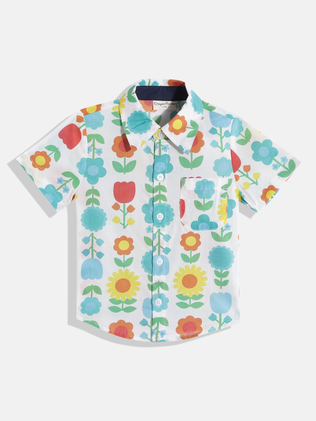

CrayonFlakes Boys White Smart Floral Printed Casual Shirt