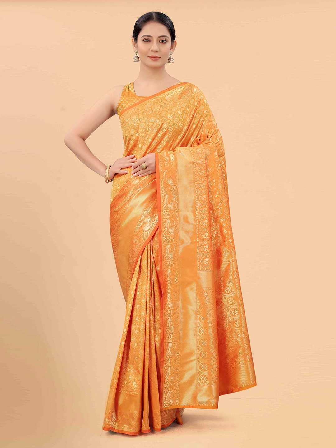 

Silk Land Yellow & Gold-Toned Woven Design Zari Pure Silk Banarasi Saree