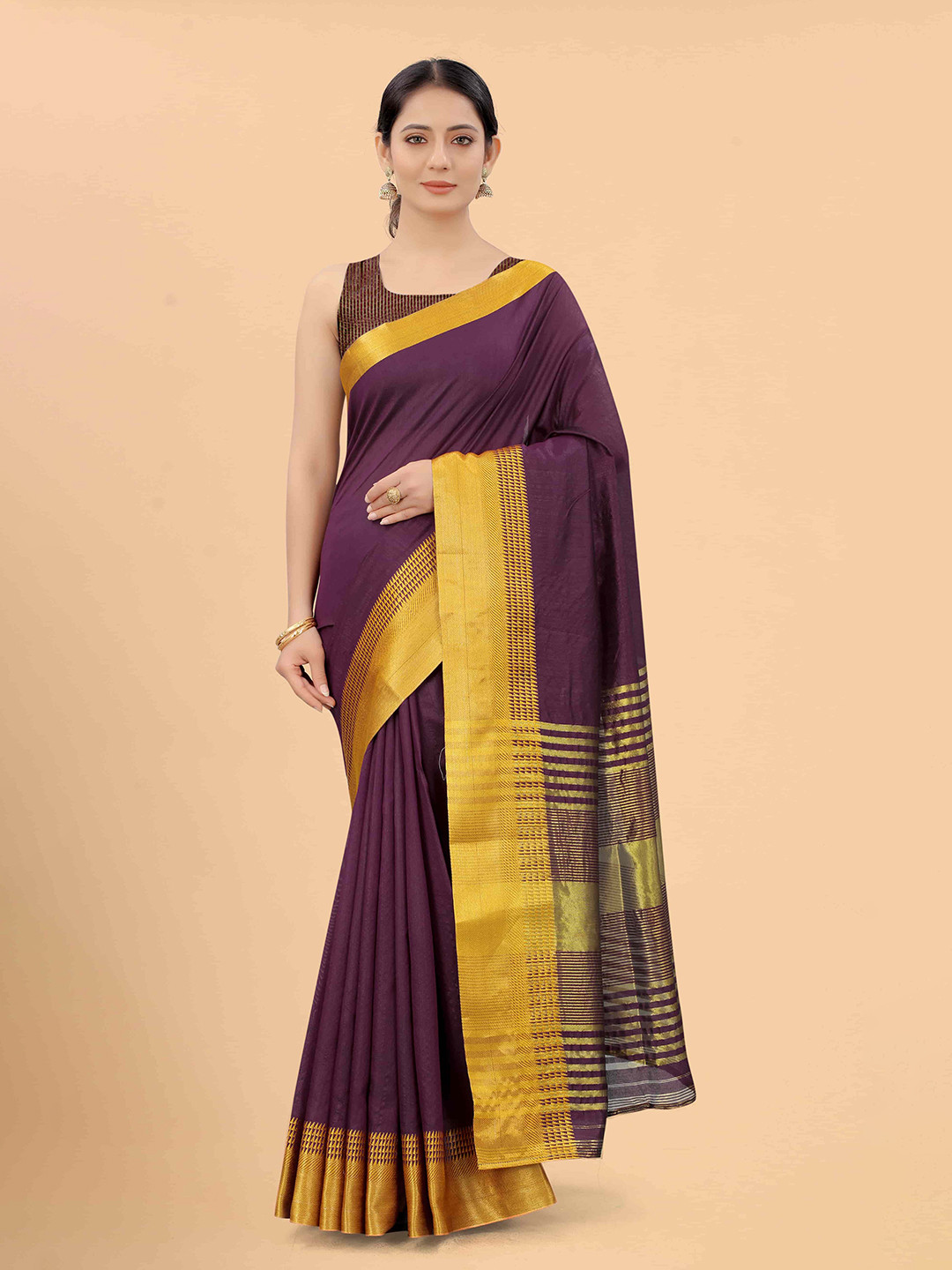 

Silk Land Purple & Gold-Toned Zari Pure Silk Fusion Banarasi Saree