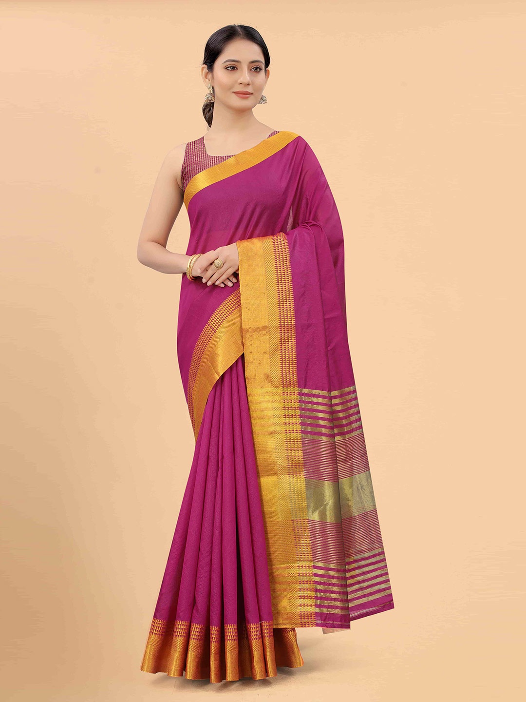 

Silk Land Zari Pure Silk Blend Banarasi Saree, Pink