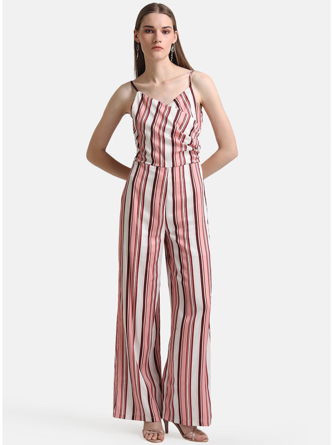 

Kazo Pink & White Striped Basic Jumpsuit