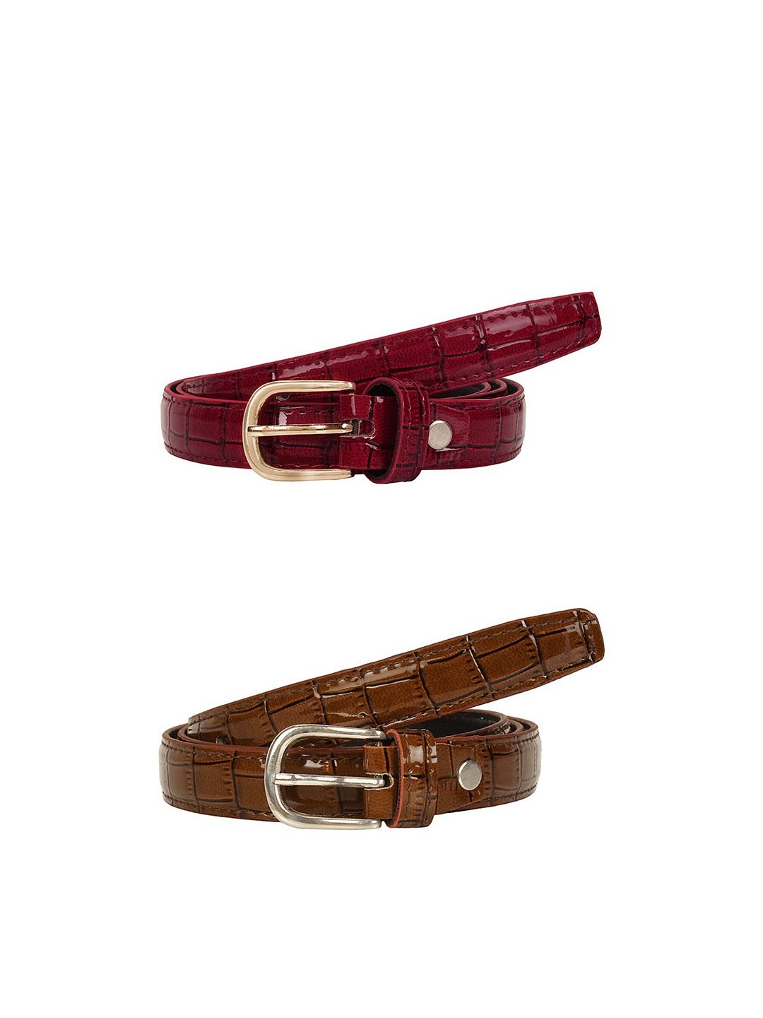 

SIDEWOK Women Set Of 2 Brown Textured PU Belt