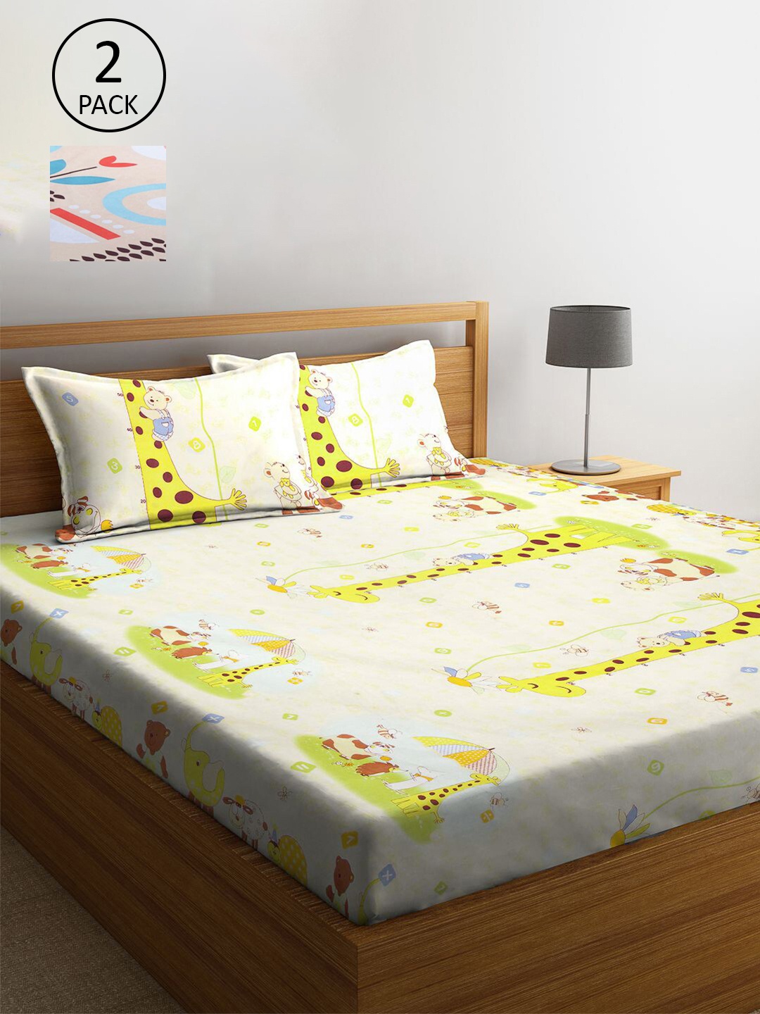 

KLOTTHE Multicoloured 210 TC Printed Set of 2 King Cotton Bedsheet with 4 Pillow Covers, Multi