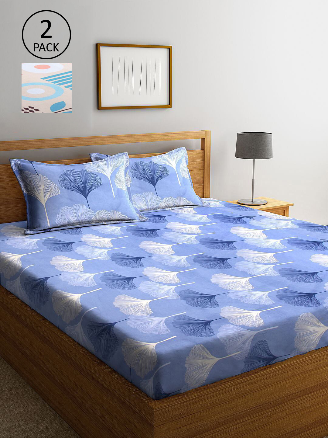 

KLOTTHE Brown & Blue Cotton Blend 210 TC 2 King Bedsheet with 4 Pillow Covers