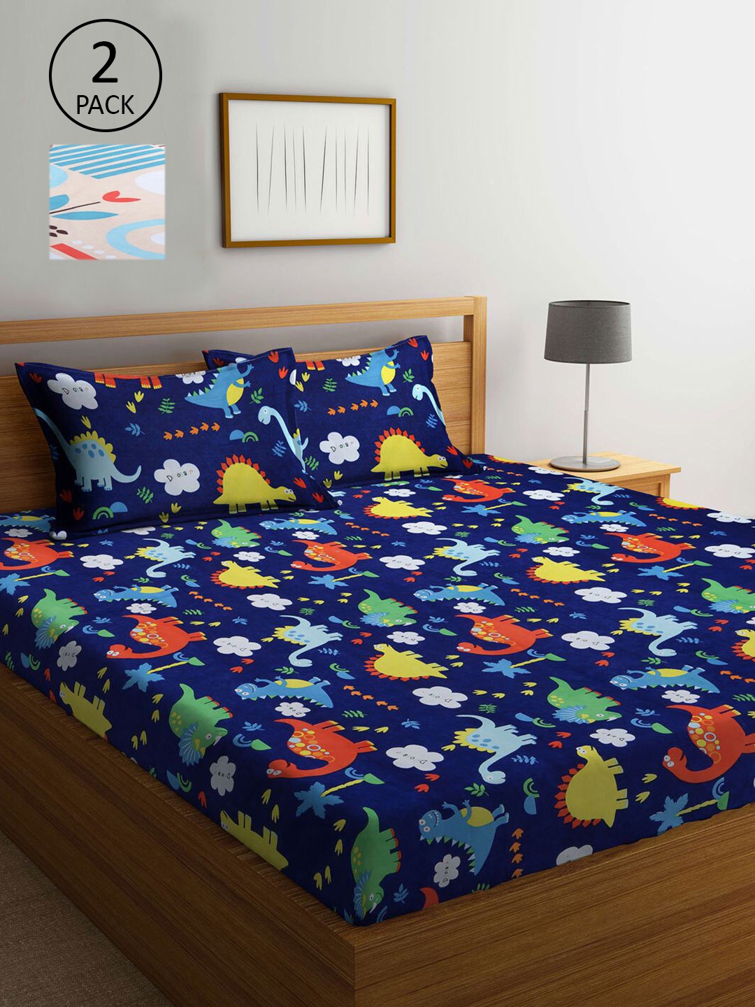 

KLOTTHE Multicoloured 210 TC Printed Set of 2 King Cotton Bedsheet with 4 Pillow Covers, Multi