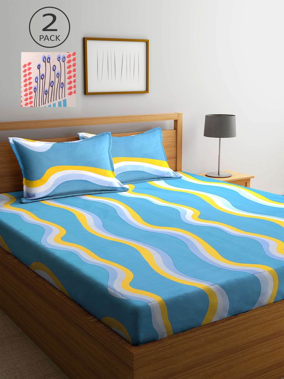 

KLOTTHE Blue & Brown 210 TC 2 King Bedsheet with 4 Pillow Covers