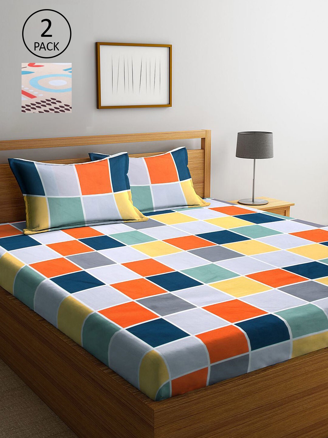

KLOTTHE Grey & Orange Geometric 210 TC 2 King Bedsheet with 4 Pillow Covers