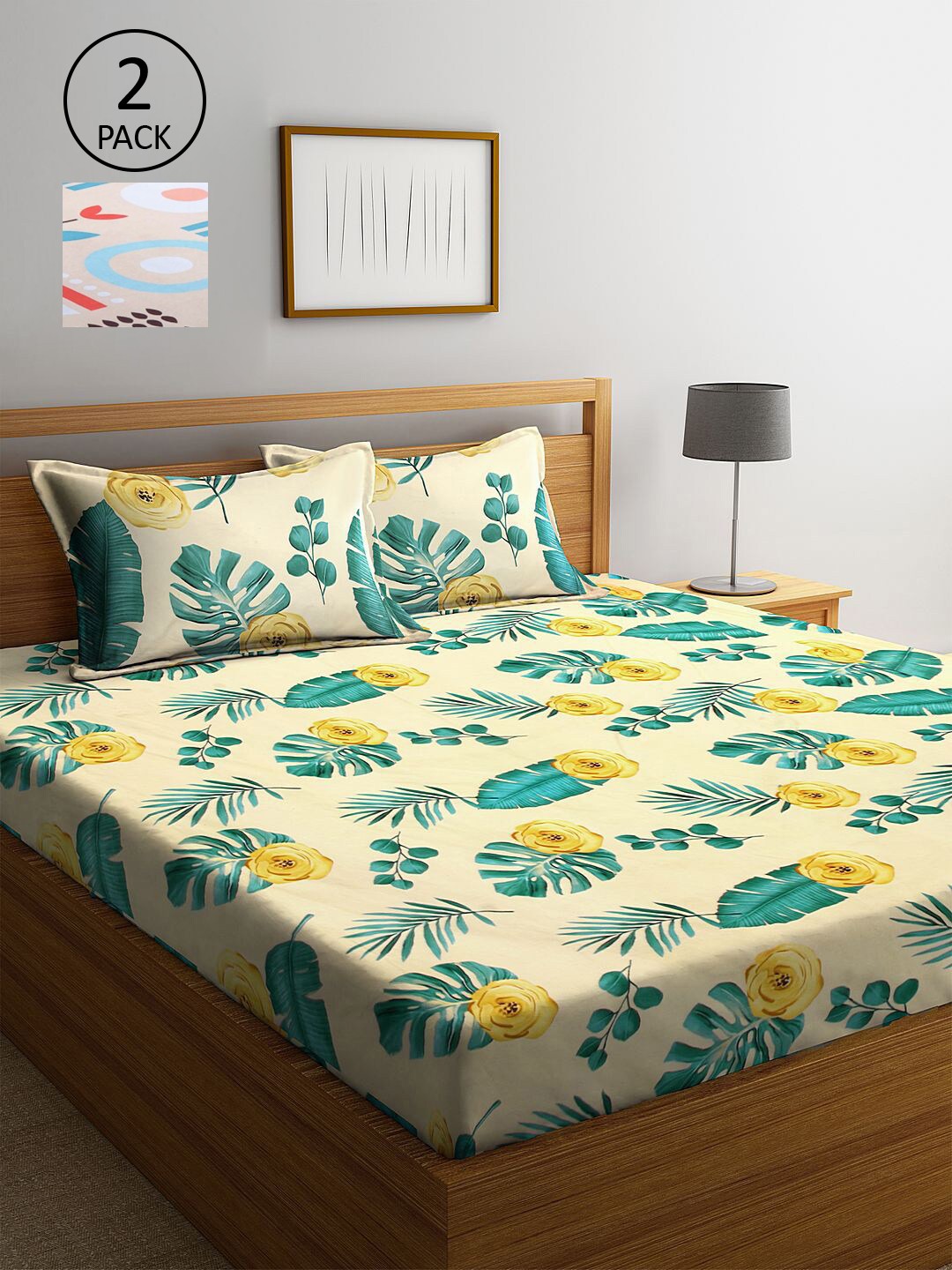 

KLOTTHE Yellow & Brown 210 TC 2 King Bedsheets with 4 Pillow Covers