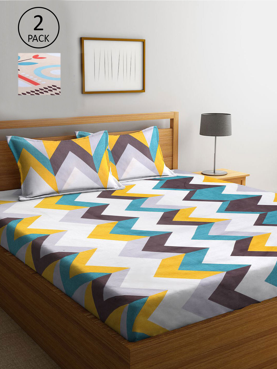 

KLOTTHE Set Of 2 Blue & White Geometric 210 TC 2 King Bedsheet with 4 Pillow Covers