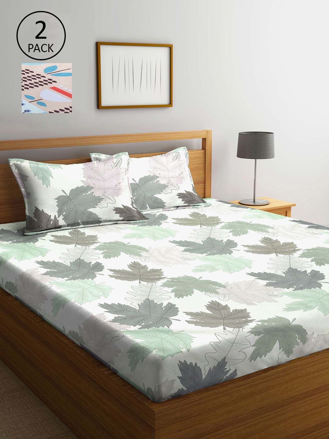 

KLOTTHE Multicoloured 210 TC Printed Set of 2 King Cotton Bedsheet with 4 Pillow Covers, Multi
