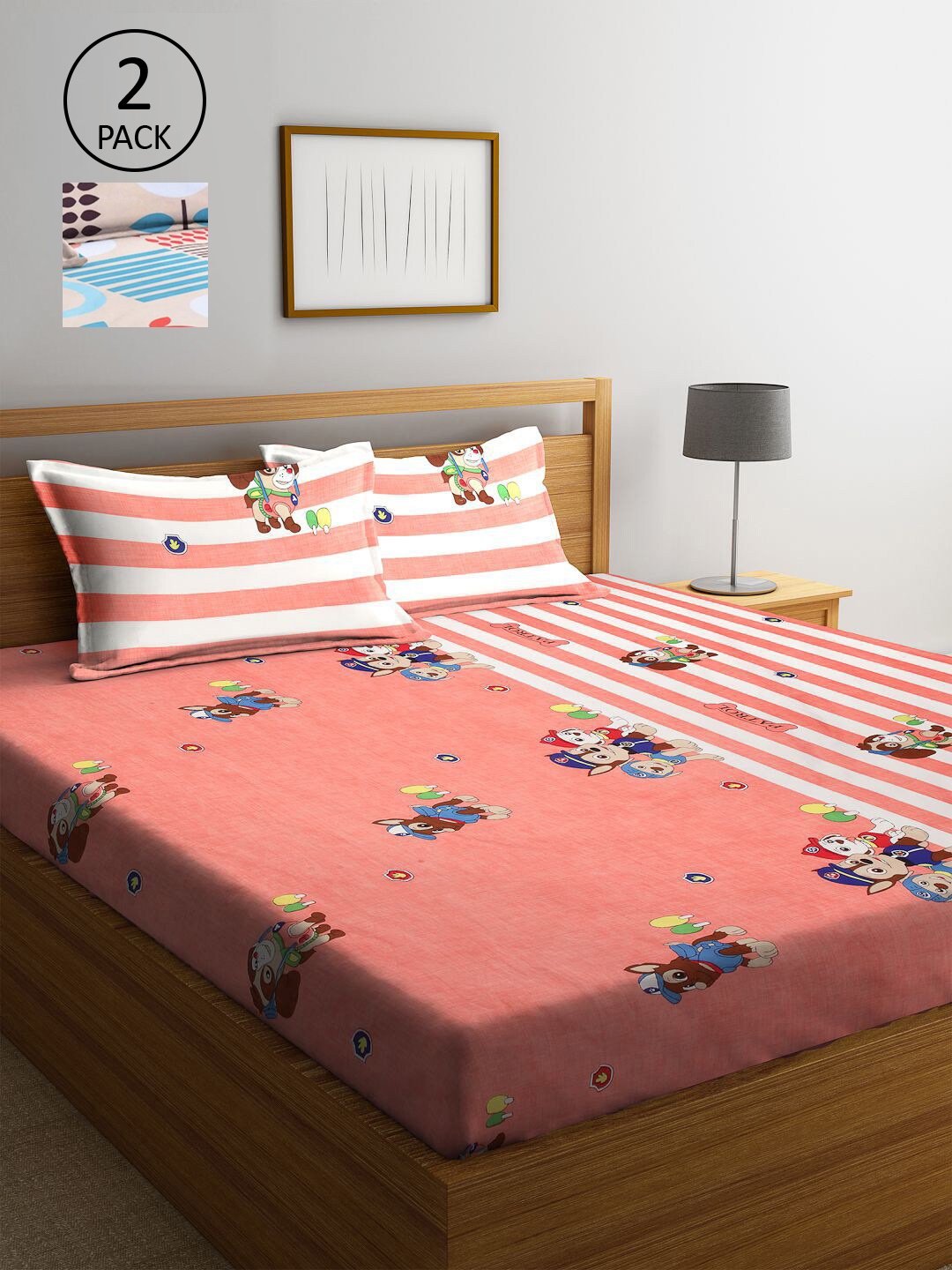 

KLOTTHE Multicoloured 210 TC Printed Set of 2 King Cotton Bedsheet with 4 Pillow Covers, Multi