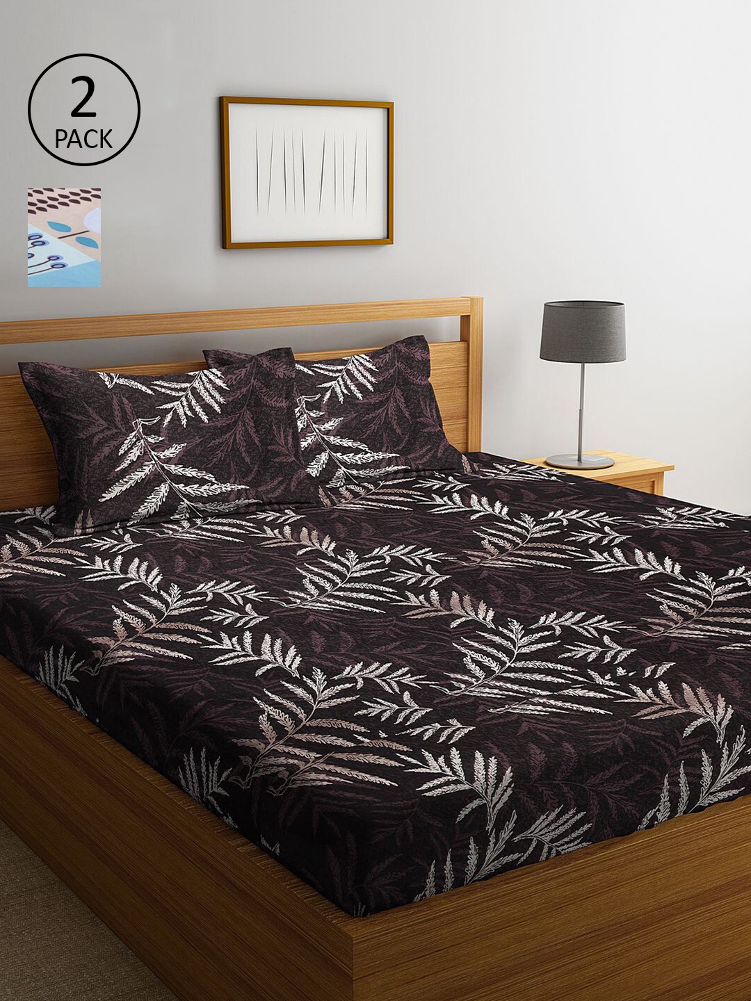 

KLOTTHE Coffee Brown & Cream-Coloured Floral 210 TC 2 King Bedsheet with 4 Pillow Covers