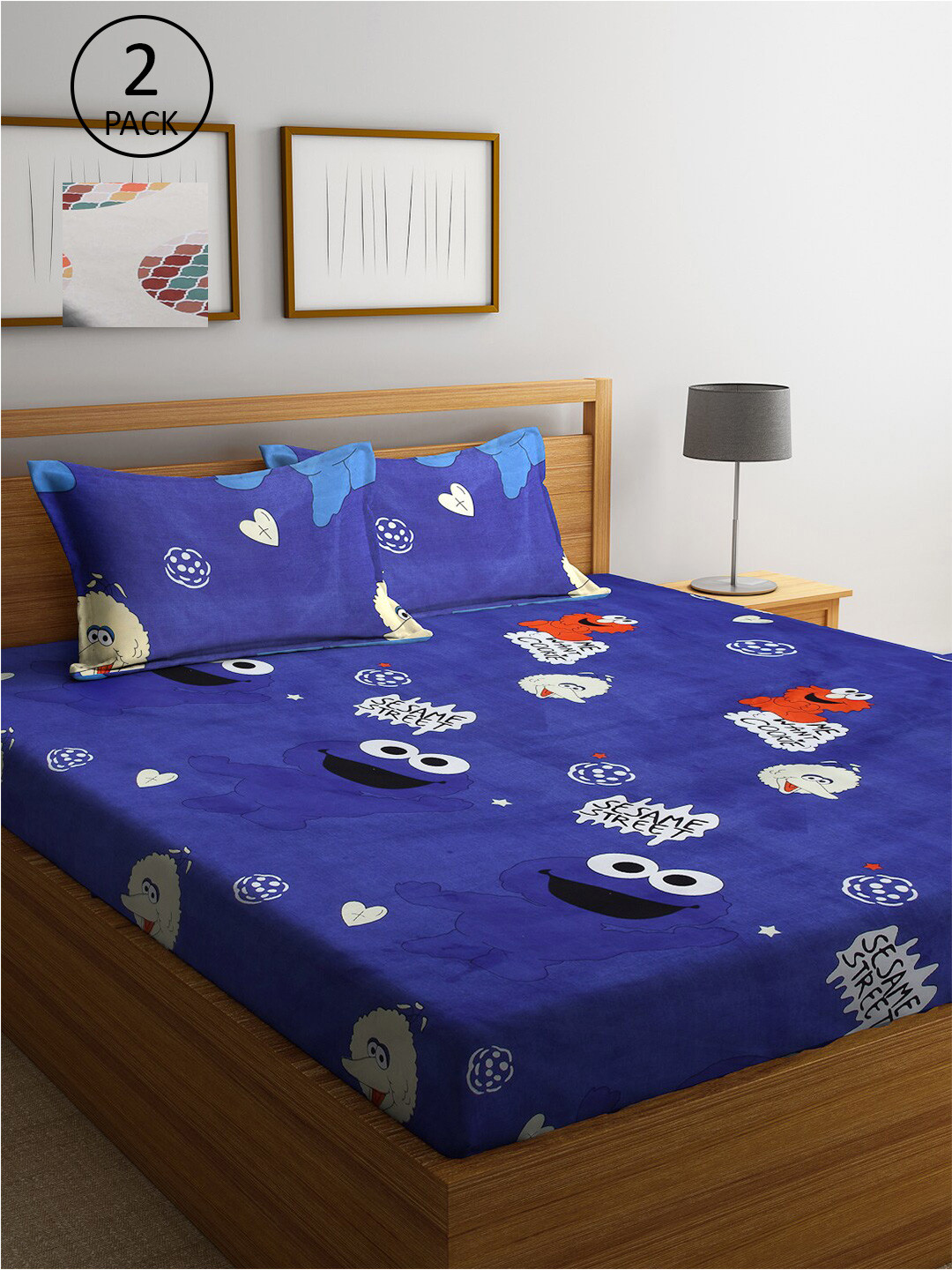 

KLOTTHE Blue & White Cotton Blend 210 TC 2 King Bedsheet with 4 Pillow Covers
