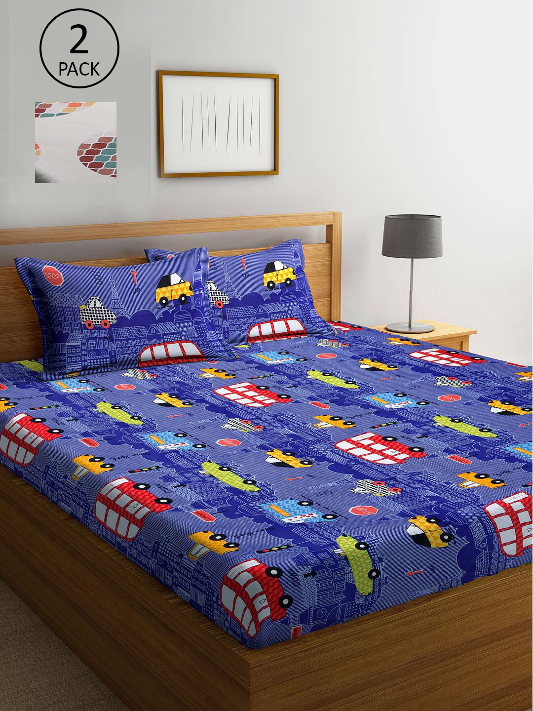 

KLOTTHE Blue & Beige 210 TC 2 King Bedsheet with 4 Pillow Covers