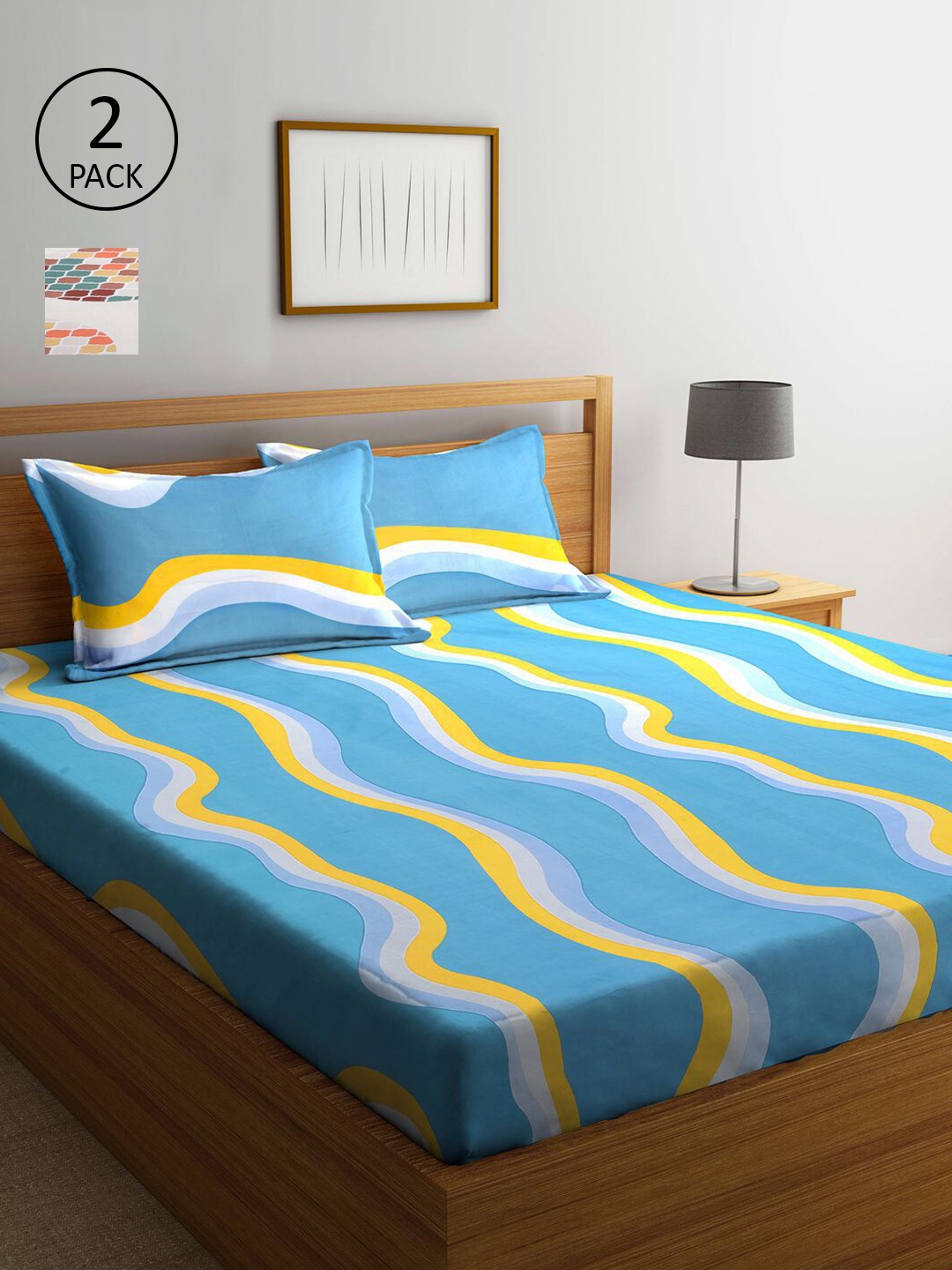 

KLOTTHE Blue & Beige 210 TC 2 King Bedsheets with 4 Pillow Covers