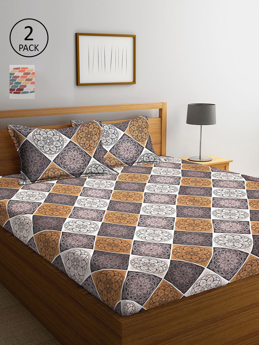 

KLOTTHE Grey & Pink Cotton Blend 210 TC 2 King Bedsheet with 4 Pillow Covers