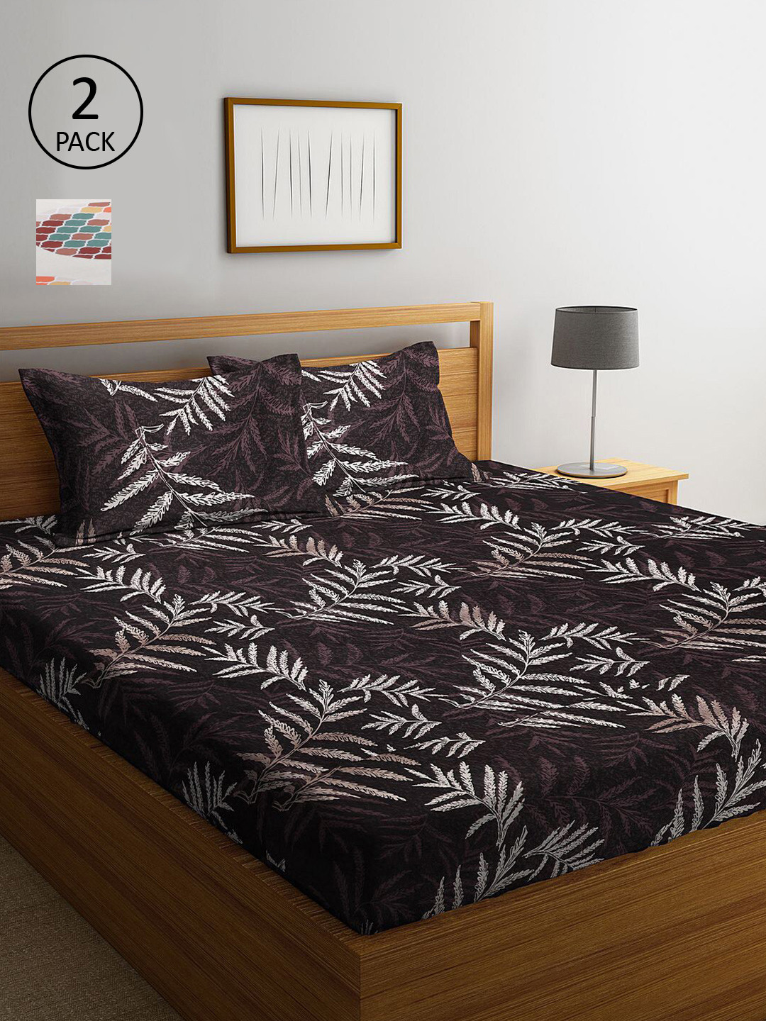 

KLOTTHE Brown & Cream-Coloured Floral 210 TC 2 King Bedsheet with 4 Pillow Covers