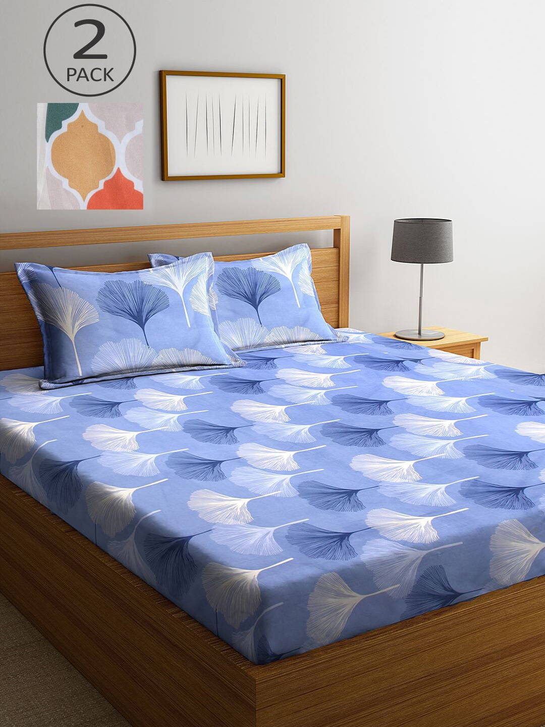

KLOTTHE Set Of 2 Blue & Pink Floral 210 TC 2 King Bedsheet with 4 Pillow Covers