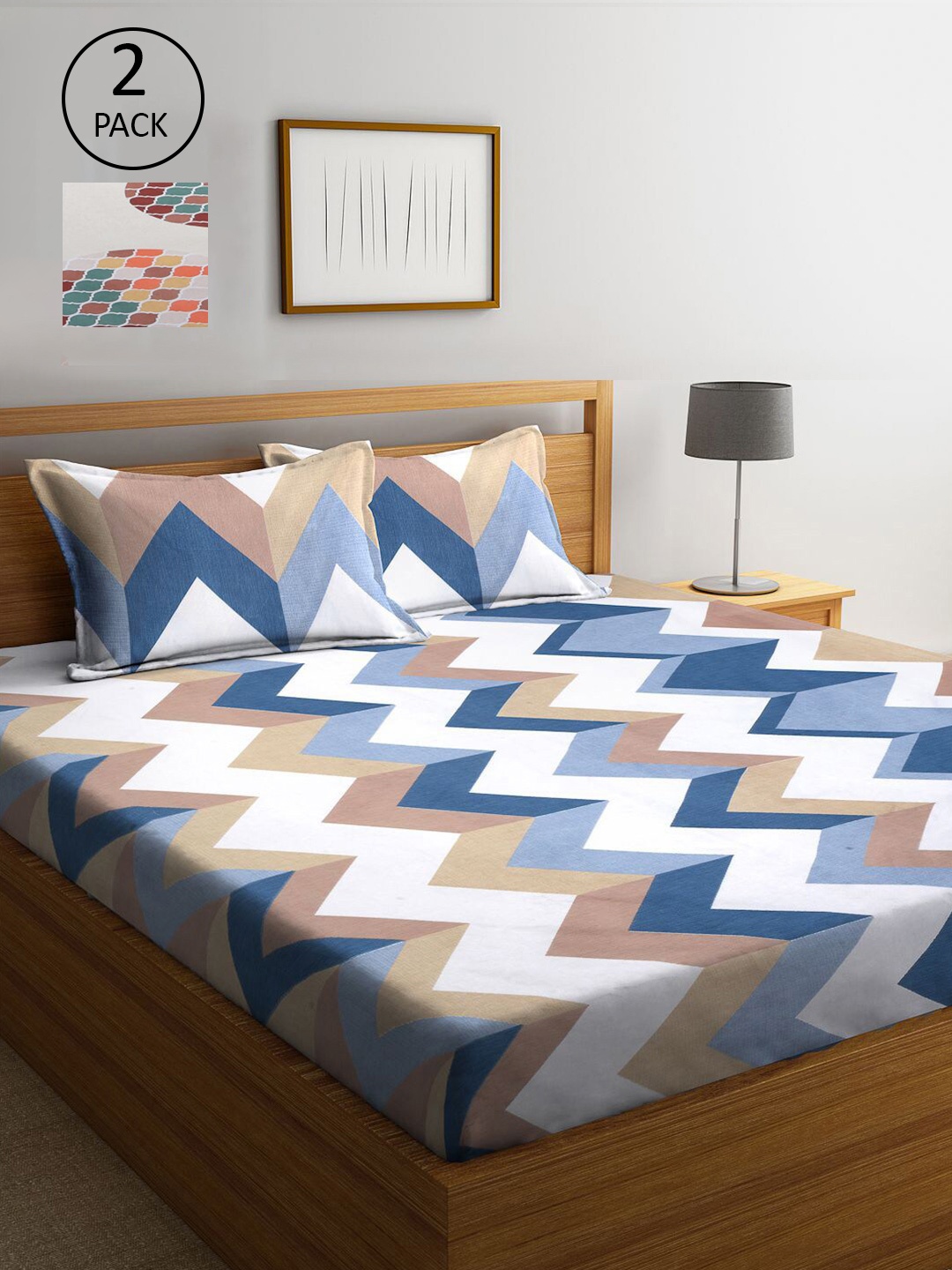 

KLOTTHE Blue & White Cotton Blend 210 TC 2 King Bedsheet with 4 Pillow Covers