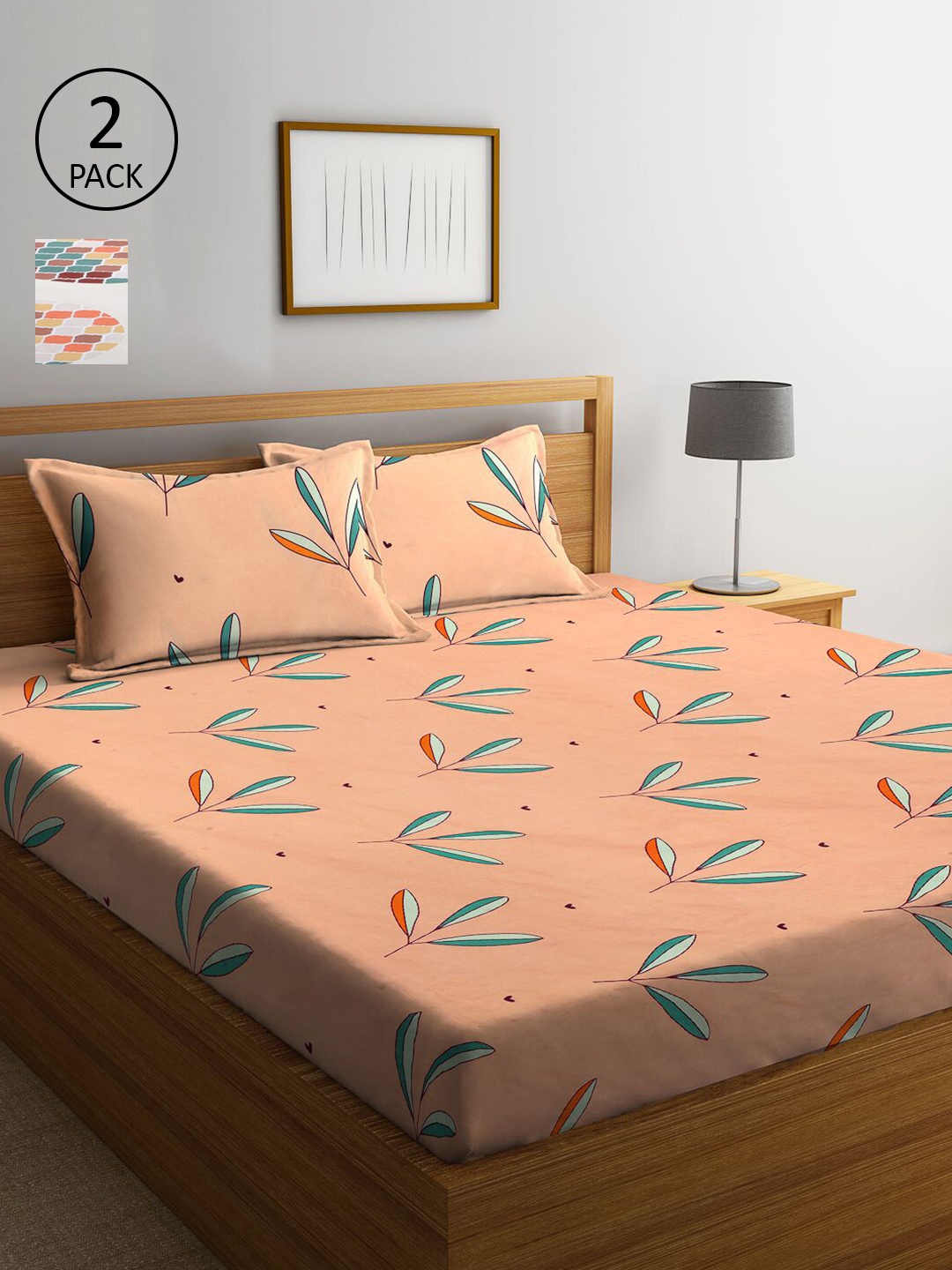 

KLOTTHE Pink & Green 210 TC 2 King Bedsheet with 4 Pillow Covers
