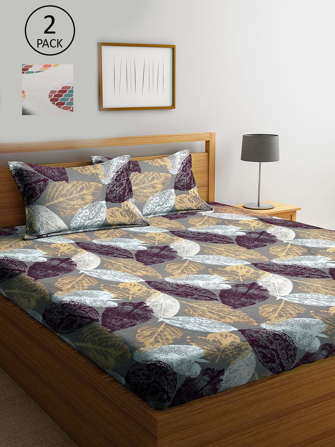 

KLOTTHE Purple & Cream-Coloured Floral 210 TC 2 King Bedsheet with 4 Pillow Covers